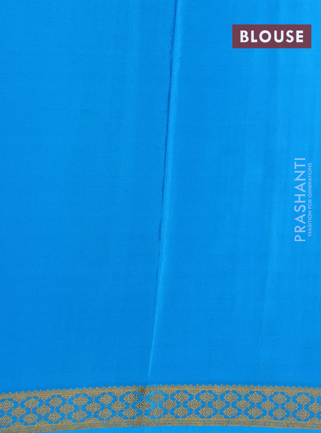 Pure mysore silk saree pink and cs blue with allover zari weaves and zari woven border