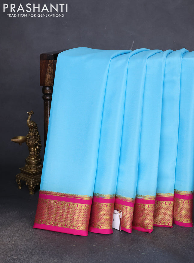 Pure mysore silk saree light blue and pink with plain body and zari woven border