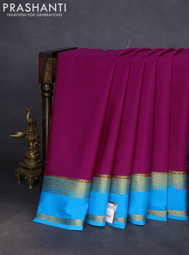 Pure mysore silk saree pink and cs blue with plain body and zari woven border