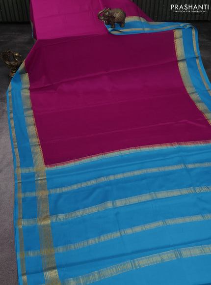 Pure mysore silk saree pink and cs blue with plain body and zari woven border