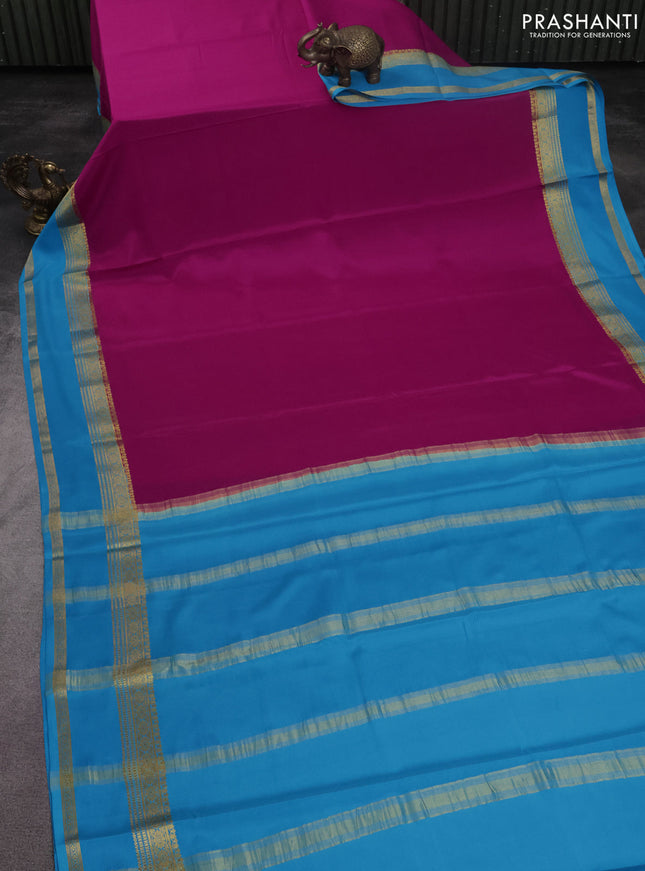 Pure mysore silk saree pink and cs blue with plain body and zari woven border