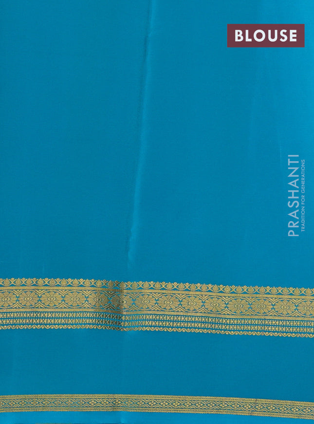 Pure mysore silk saree purple and teal blue with plain body and zari woven border