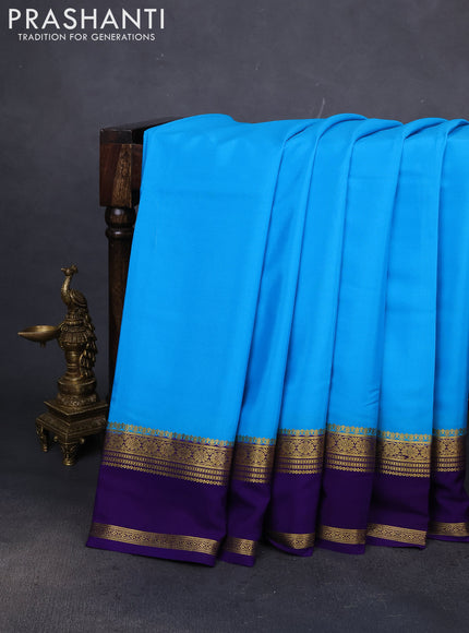 Pure mysore silk saree cs blue and violet with plain body and rettapet zari woven border