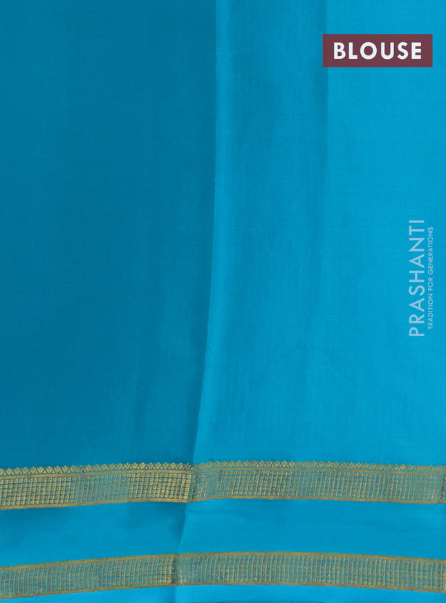 Pure mysore silk saree purple and teal blue with allover small zari checks & buttas and rettapet zari woven border