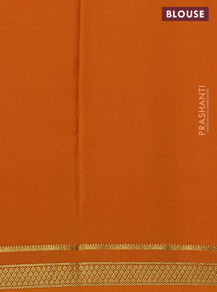 Pure mysore silk saree orange with allover zari woven checked pattern and zari woven border