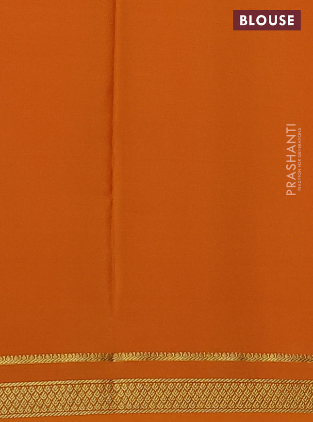 Pure mysore silk saree orange with allover zari woven checked pattern and zari woven border