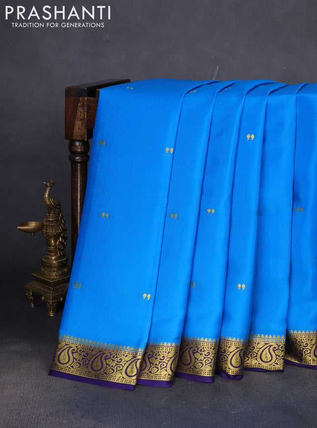 Pure mysore silk saree cs blue and blue with zari woven buttas and zari woven border
