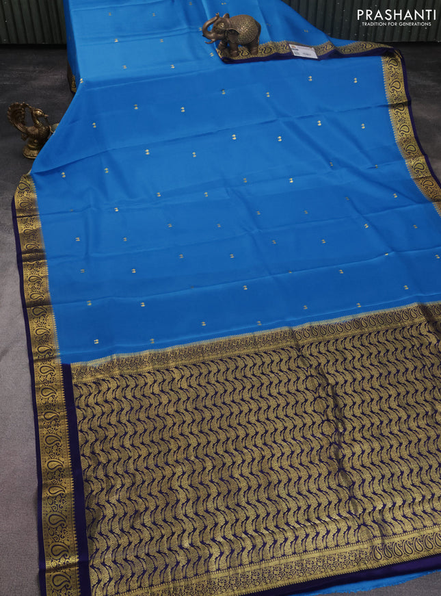 Pure mysore silk saree cs blue and blue with zari woven buttas and zari woven border
