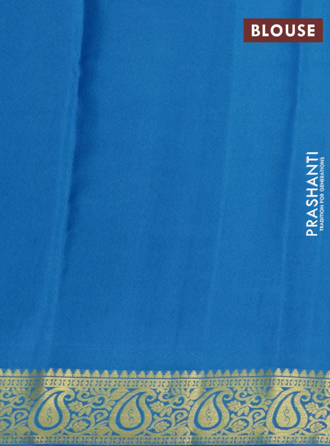 Pure mysore silk saree elaichi green and cs blue with zari woven buttas and zari woven border