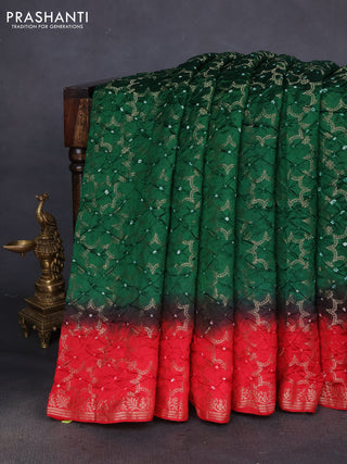 Chiniya silk saree green and red with allover bandhani prints & zari weaves and zari woven border