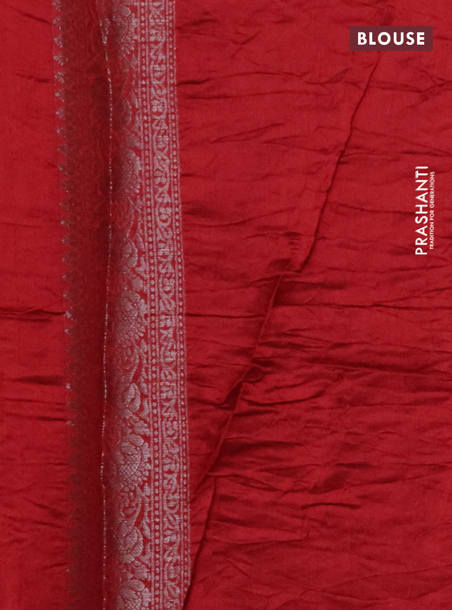 Chiniya silk saree green and red with allover bandhani prints & zari weaves and zari woven border