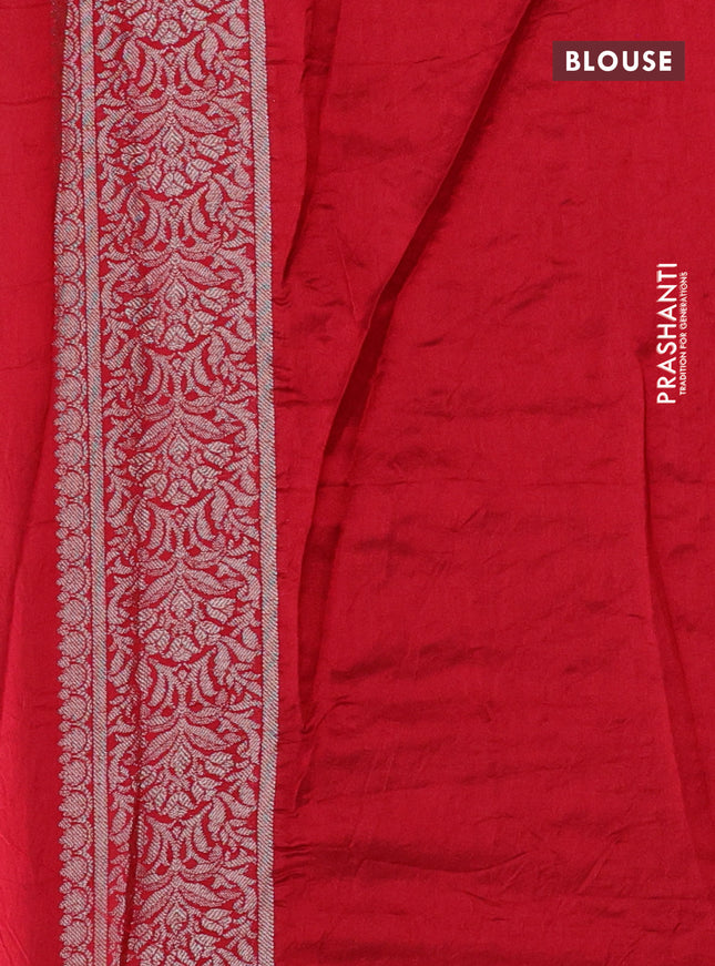 Chiniya silk saree green and red with allover bandhani prints & zari weaves and zari woven border