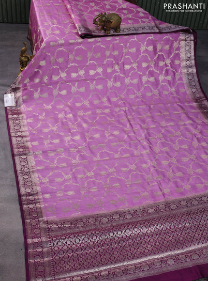 Chiniya silk saree mauve pink and wine shade with allover zari weaves and zari woven border