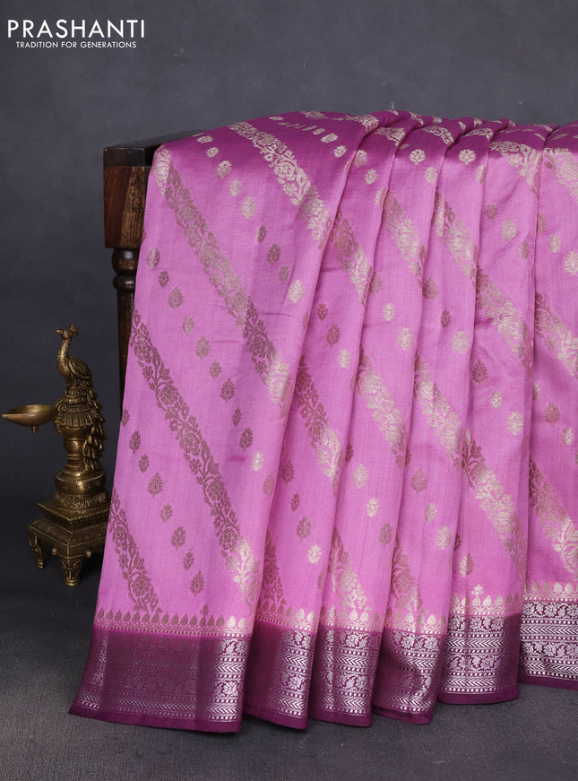 Chiniya silk saree mauve pink and deep wine shade with allover zari weaves and zari woven border
