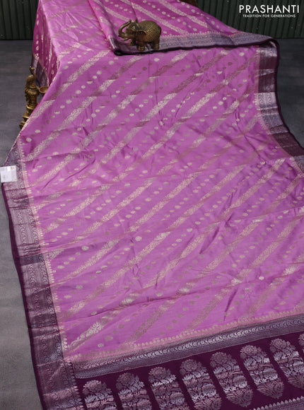 Chiniya silk saree mauve pink and deep wine shade with allover zari weaves and zari woven border