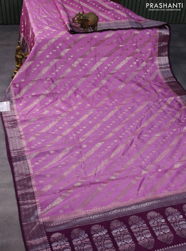 Chiniya silk saree mauve pink and deep wine shade with allover zari weaves and zari woven border