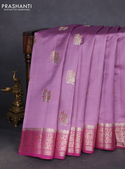 Chiniya silk saree pastel purple and magenta pink with zari woven buttas and zari woven border