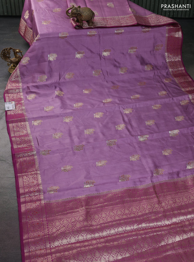Chiniya silk saree pastel purple and magenta pink with zari woven buttas and zari woven border