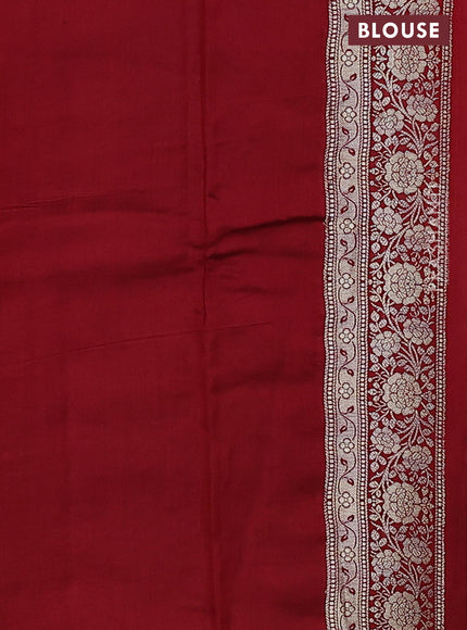 Chiniya silk saree peach shade and maroon with allover zari woven buttas and zari woven border