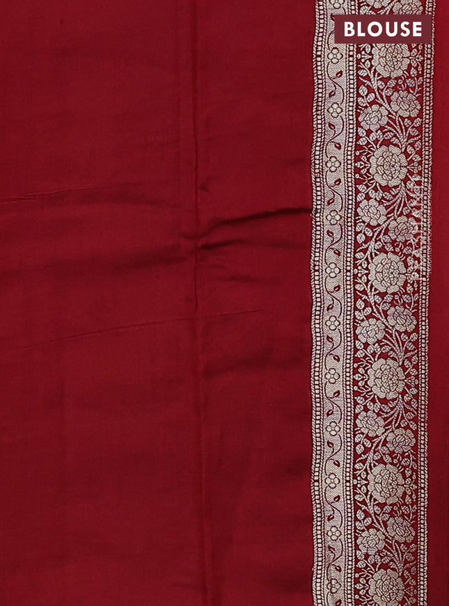 Chiniya silk saree peach shade and maroon with allover zari woven buttas and zari woven border