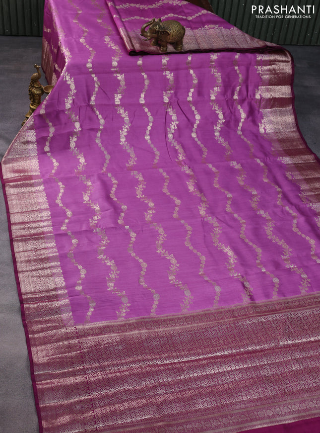 Chiniya silk saree mauve pink and wine shade with allover zari weaves and zari woven border