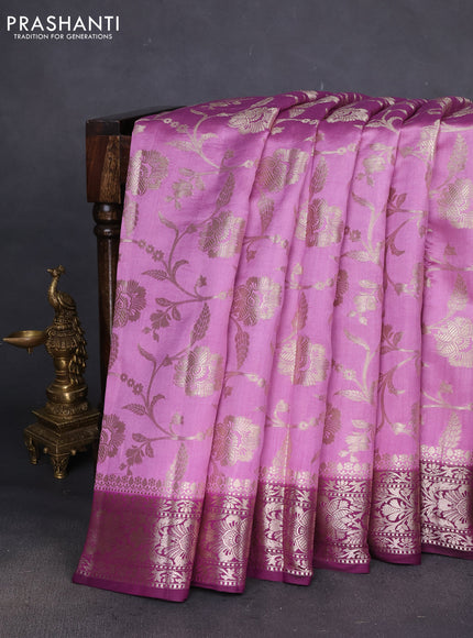 Chiniya silk saree mauve pink and wine shade with allover zari weaves and zari woven border