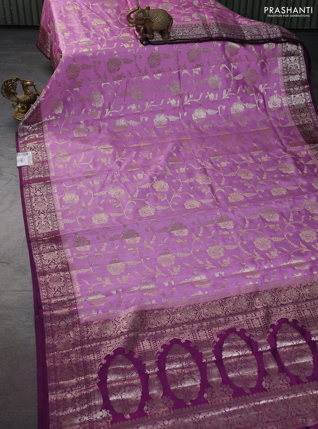Chiniya silk saree mauve pink and wine shade with allover zari weaves and zari woven border