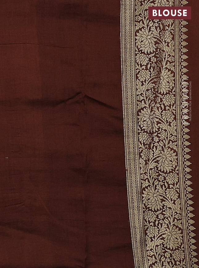 Chiniya silk saree yellow and coffee brown with allover zari weaves and zari woven border