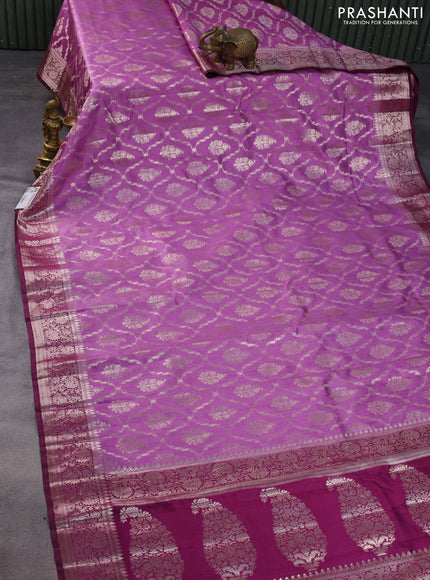Chiniya silk saree mauve pink and wine shade with allover zari weaves and zari woven border