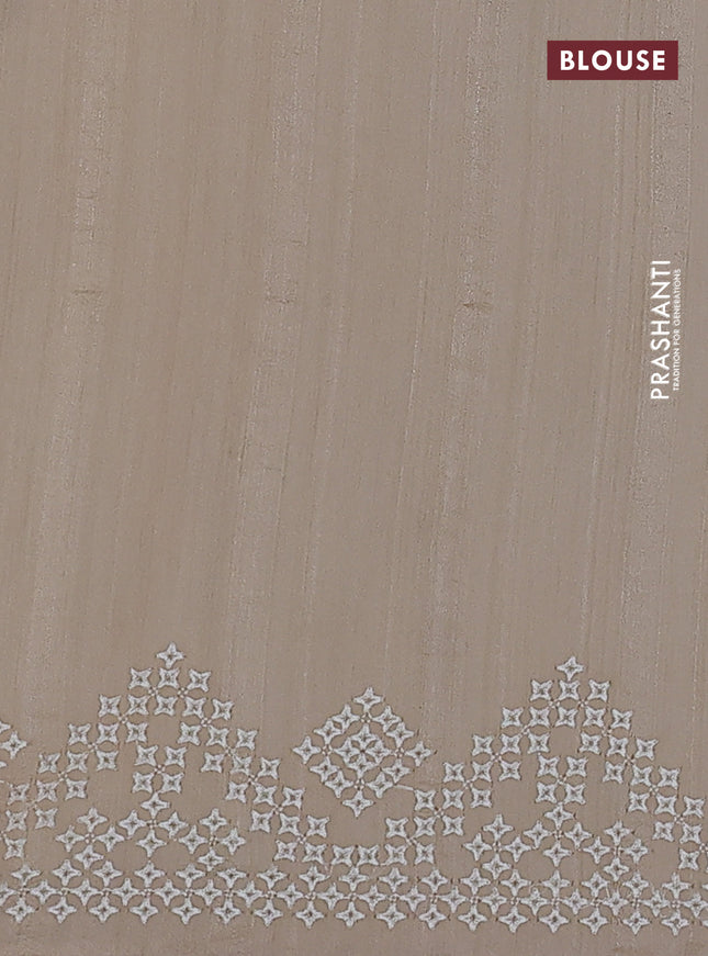 Semi tussar saree cream with embroidery work buttas and embroidery mirror work border