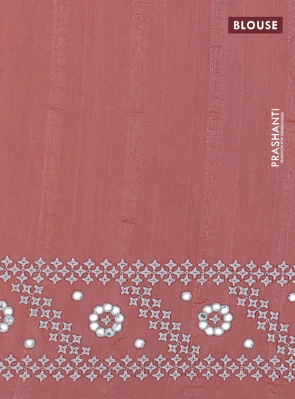 Semi tussar saree peach shade and cream with embroidery work buttas and embroidery mirror work border