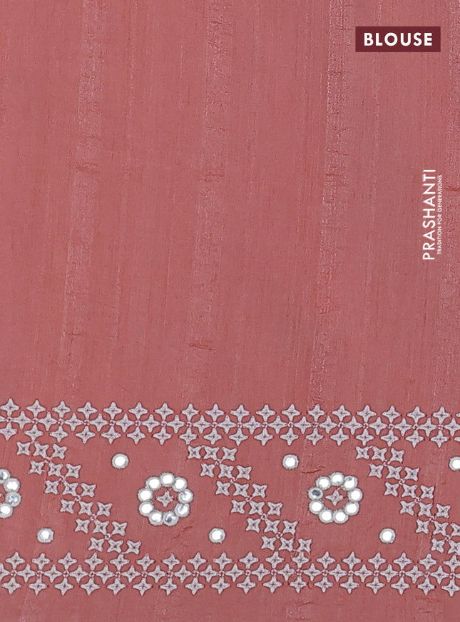 Semi tussar saree peach shade and cream with embroidery work buttas and embroidery mirror work border