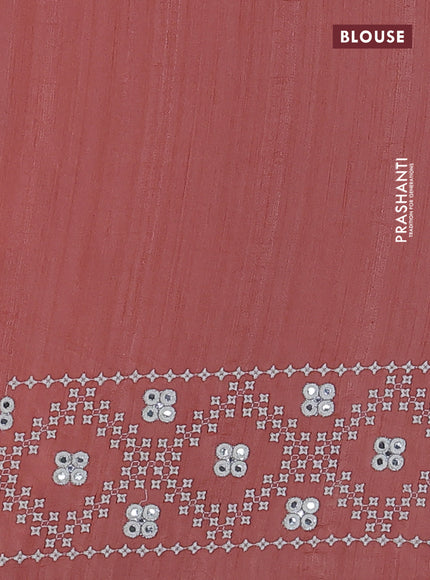 Semi tussar saree peach shade and cream with embroidery work buttas and embroidery mirror work border