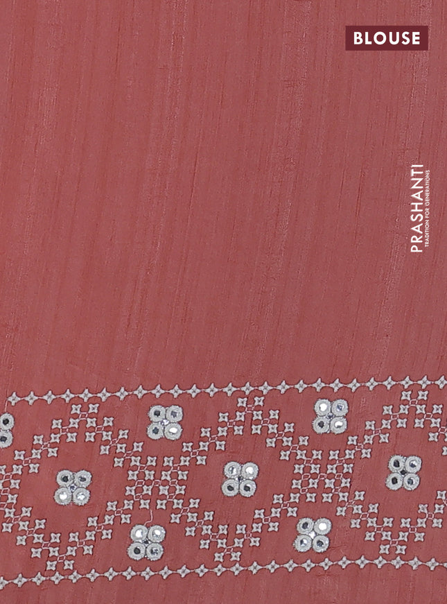 Semi tussar saree peach shade and cream with embroidery work buttas and embroidery mirror work border