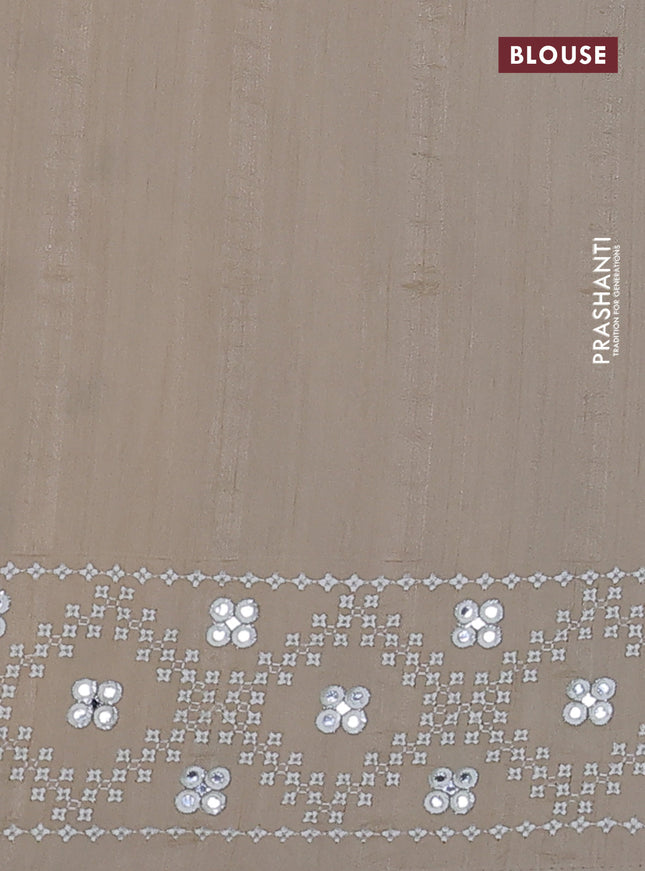 Semi tussar saree beige and cream with embroidery work buttas and embroidery mirror work border