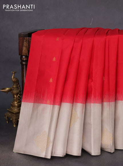 Pure kanchipuram silk saree red and grey shade with zari woven buttas and zari woven butta border