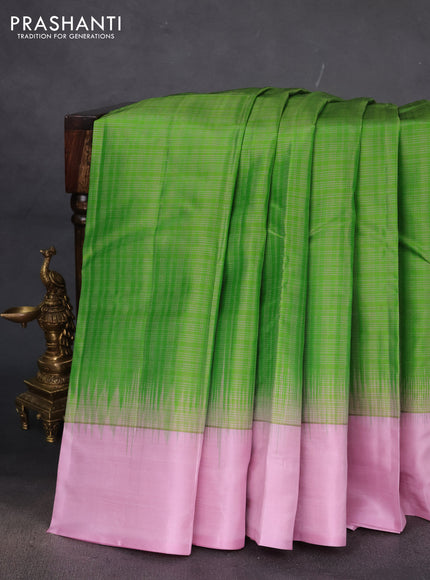 Pure kanchipuram silk saree green and pastel pink with allover thread woven checked pattern and simple border