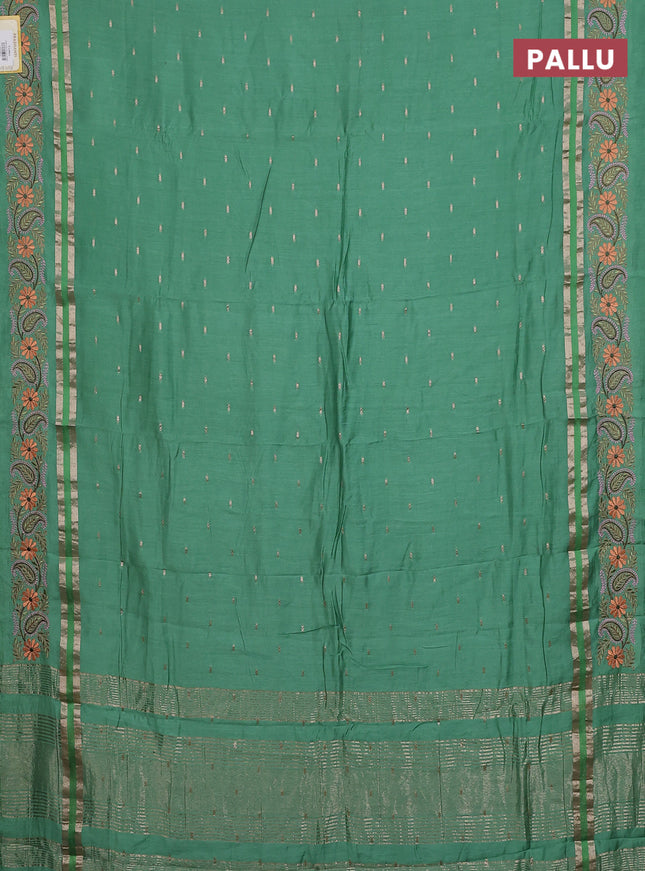 Semi chanderi saree green shade with zari woven buttas and embroidery border