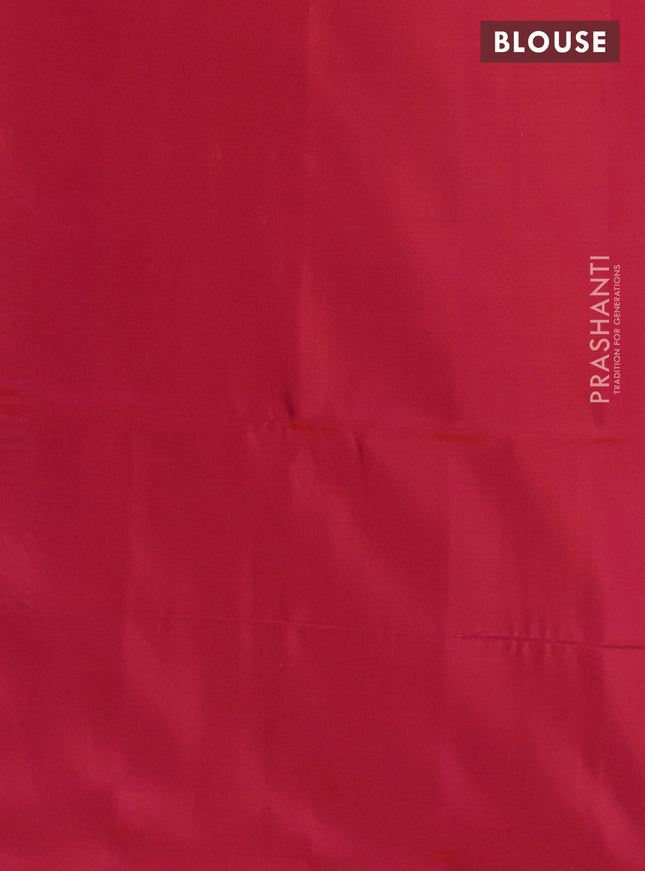 Kanchipuram soft silk saree pastel blue and dual shade of pinkish orange with allover zari weaves in borderless style