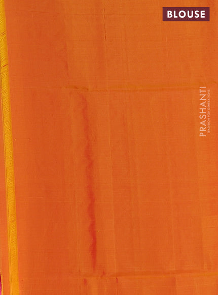 Kanchipuram soft silk saree pink and dual shade of mustard yellow with allover silver zari weaves and zari woven butta border