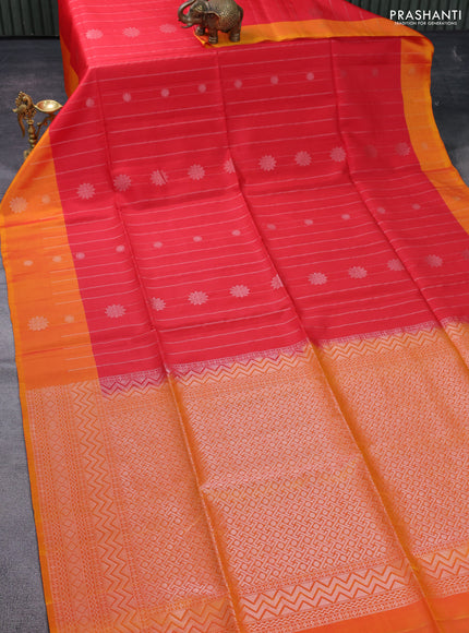 Kanchipuram soft silk saree red and dual shade of mustard yellow with zari woven buttas and zari woven butta border