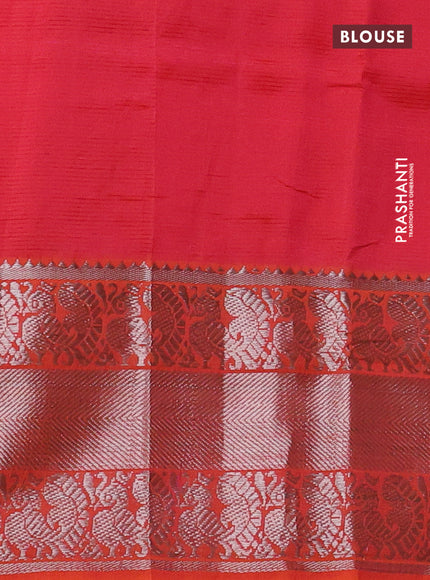 Mangalgiri silk cotton saree dual shade of reddish orange with plain body and silver zari woven border