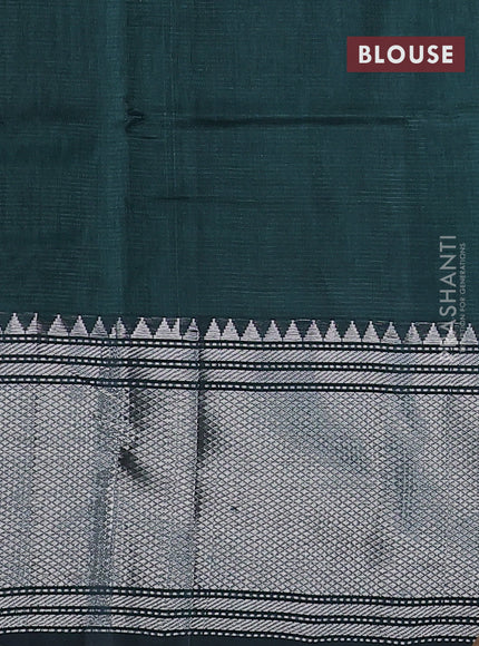 Mangalgiri silk cotton saree bottle green with plain body and long silver zari woven border