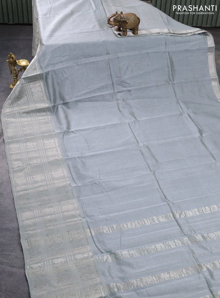 Mangalgiri silk cotton saree grey with plain body and long annam silver zari woven border