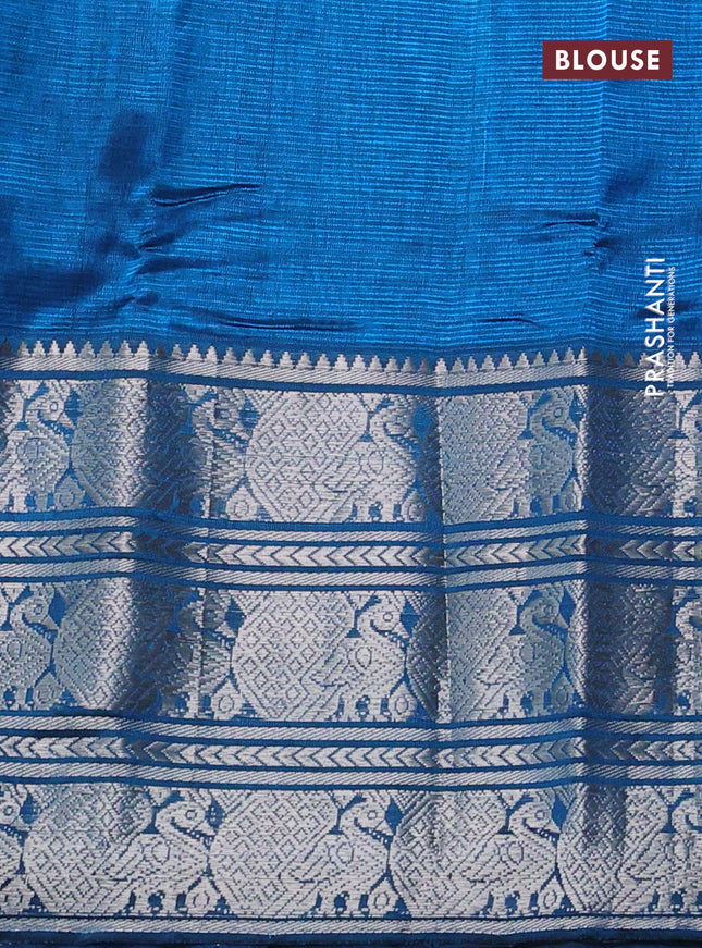 Mangalgiri silk cotton saree cs blue with plain body and long annam silver zari woven border