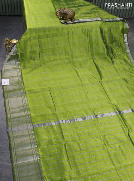 Mangalgiri silk cotton saree light green with allover silver zari woven checked pattern and silver zari woven border