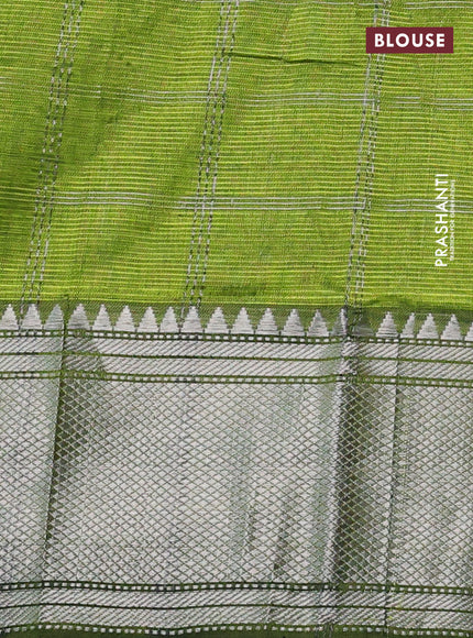 Mangalgiri silk cotton saree light green with allover silver zari woven checked pattern and silver zari woven border
