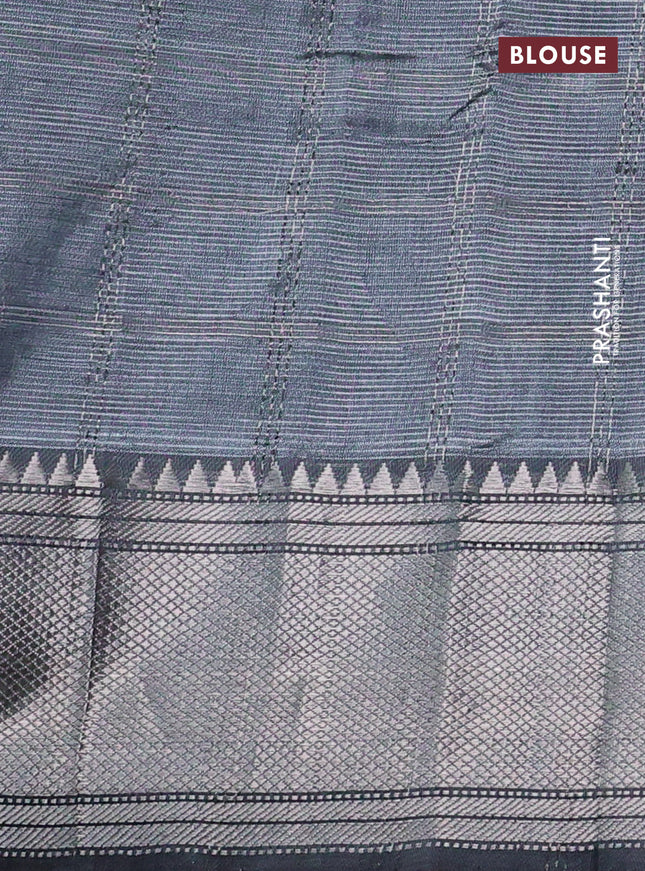 Mangalgiri silk cotton saree grey with allover silver zari woven checked pattern and silver zari woven border