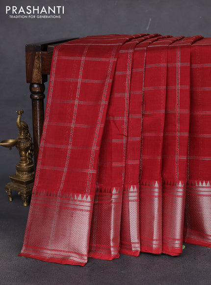 Mangalgiri silk cotton saree maroon with allover silver zari woven checked pattern and silver zari woven border