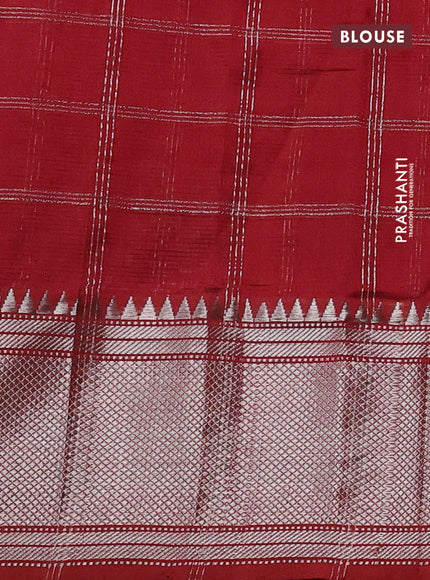 Mangalgiri silk cotton saree maroon with allover silver zari woven checked pattern and silver zari woven border